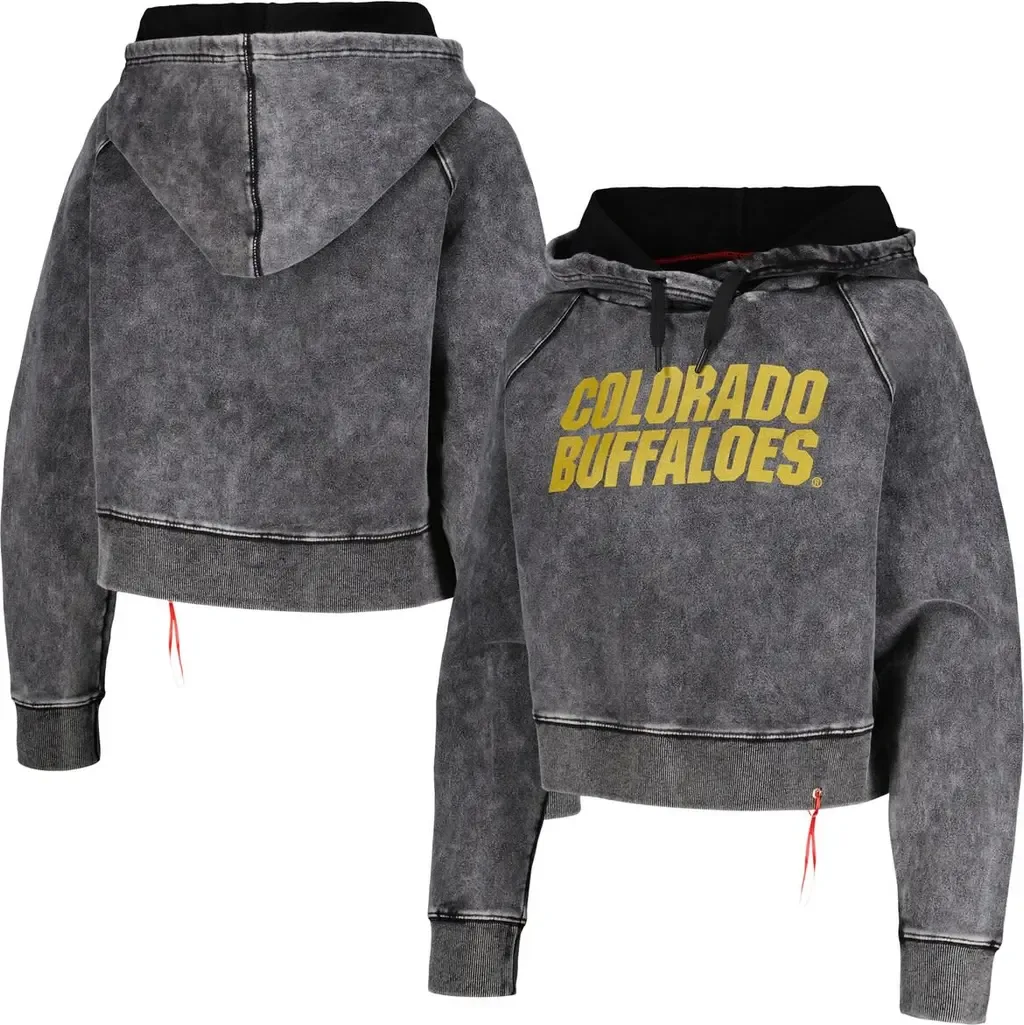 Colorado Buffaloes Vintage Wash Raglan Cropped Boxy Pullover Hoodie by KADYLUXE