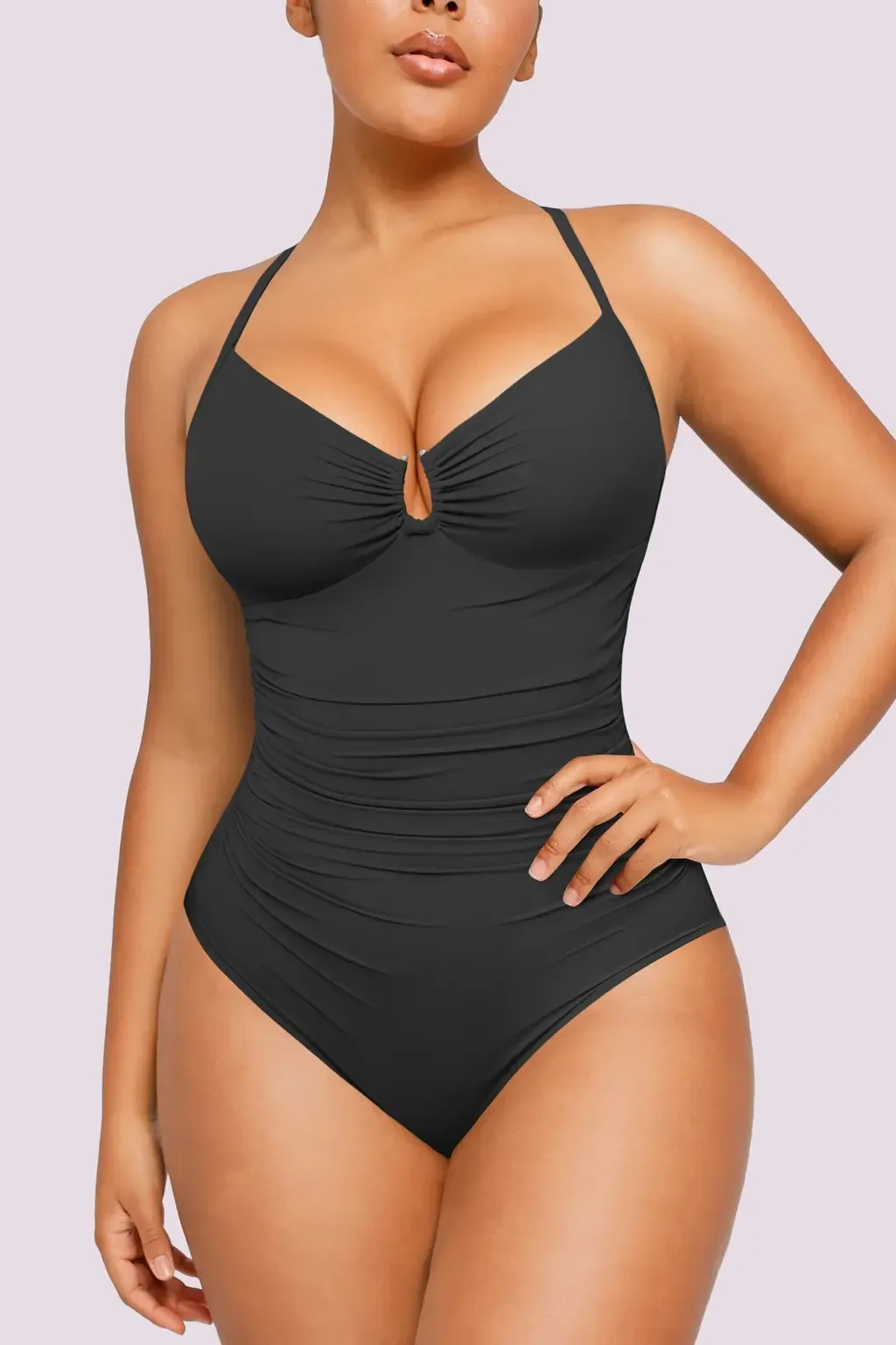 U-Ring Cut Out Ruched One-Piece Swimsuit by Shapellx