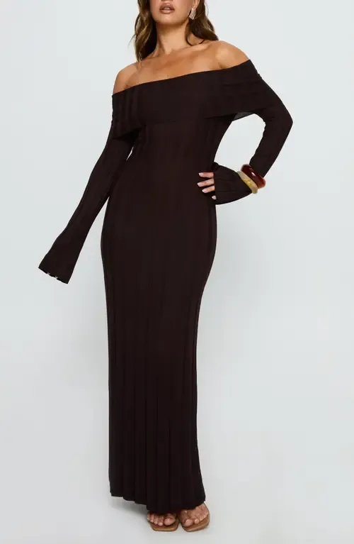 Ellouisa Long Sleeve Rib Knit Maxi Dress by Princess Polly