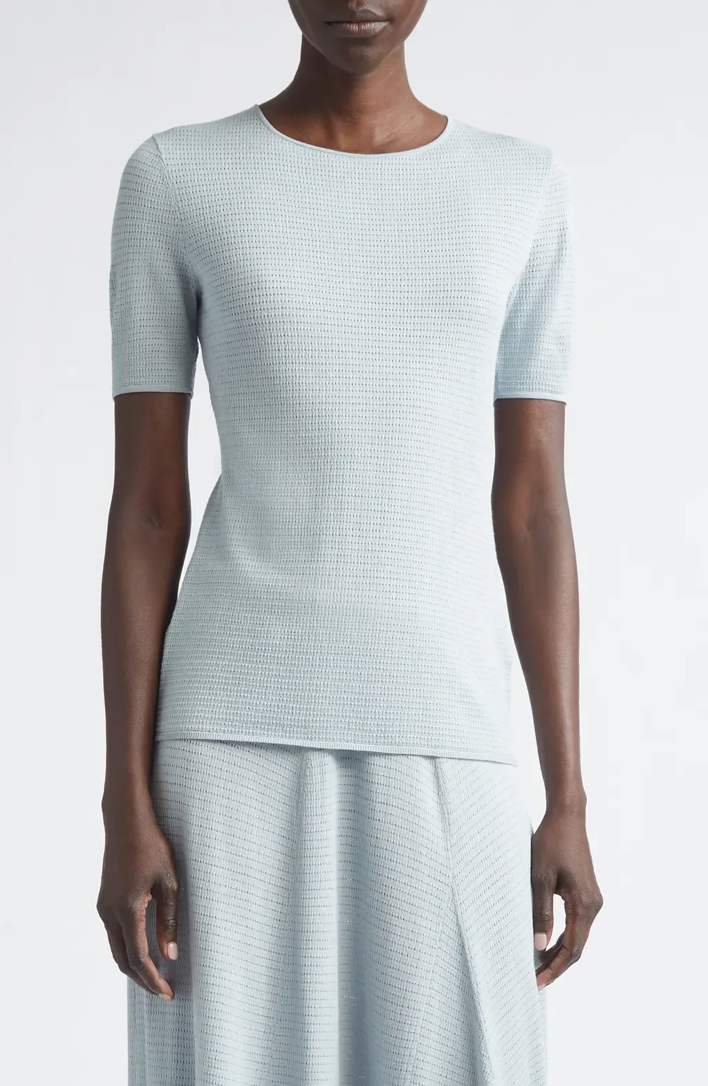 Textured Stitch Short Sleeve Sweater by Lafayette 148 New York