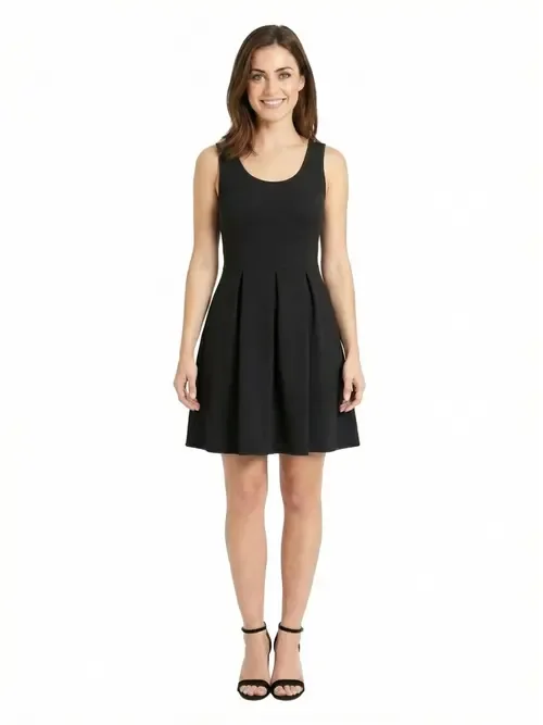 Petite Scoop Neck Sleeveless Pleated Knee Length Pocket Fit N Flare Dress by 24seven Comfort Apparel