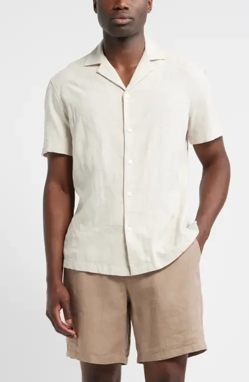 Embroidered Leaves Short Sleeve Linen Blend Button-Up Shirt by Nordstrom