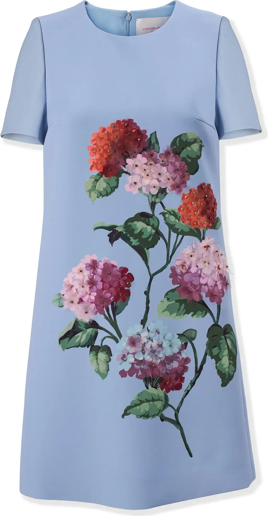 Hydrangea Embroidered Sleeveless Shift Minidress by Carolina Herrera