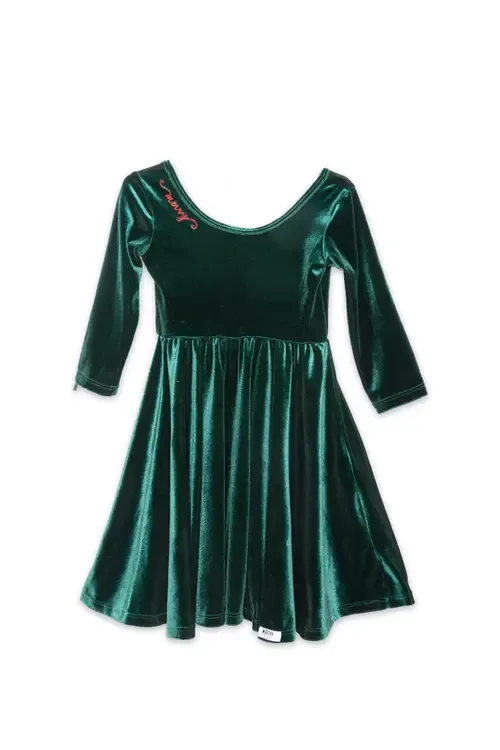 Embroidered Velvet Holiday Twirly Dress by WORTHY THREADS
