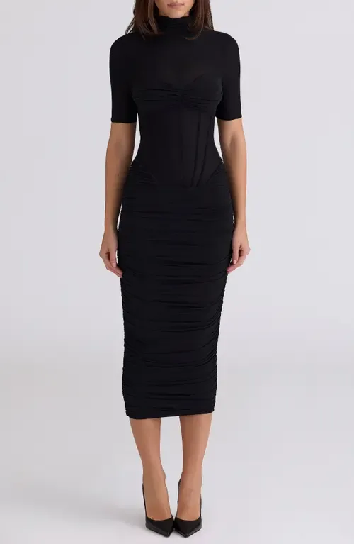 Sorrel Corset Stretch Mesh Midi Dress by HOUSE OF CB