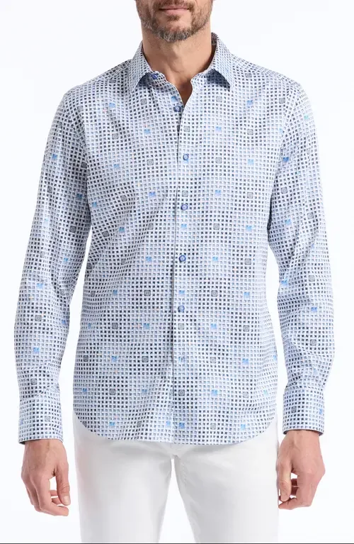 Brentwood Lattice Print Stretch Cotton Button-Up Shirt by Robert Graham