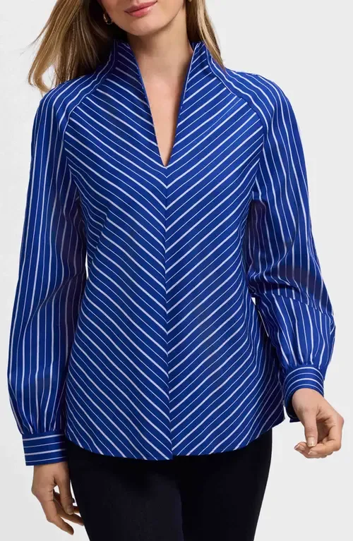 Daphne Stripe Stretch Cotton Blend Pullover Shirt by Foxcroft