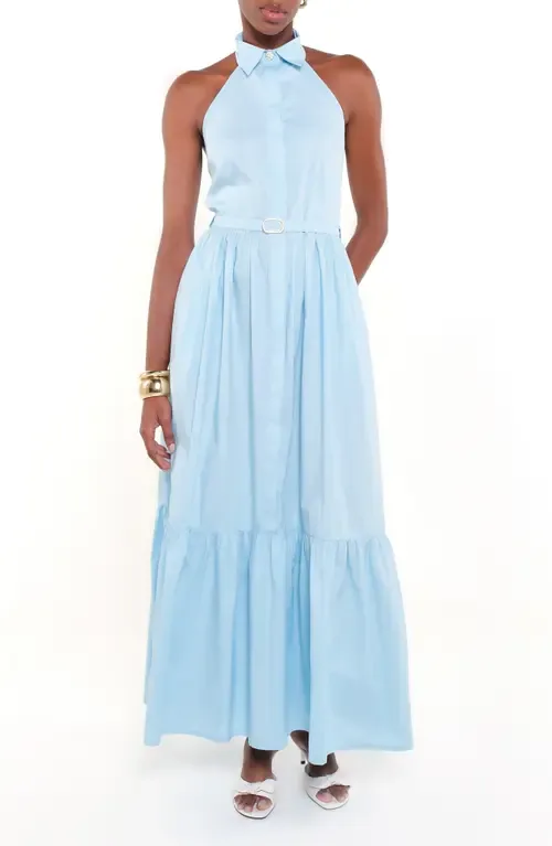 The Horizon Belted Ruffle Hem Sleeveless Maxi Dress by The Lulo Project