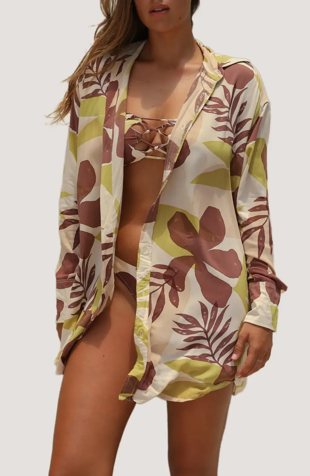 Print Long Sleeve Cover-Up Shirtdress by Stone Fox Swim