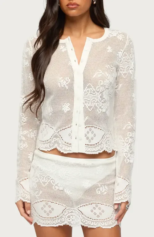 Rusa Sheer Open Stitch Button-Up Shirt by EDIKTED