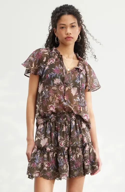 Floral Print Embroidered Chiffon Top by Treasure & Bond