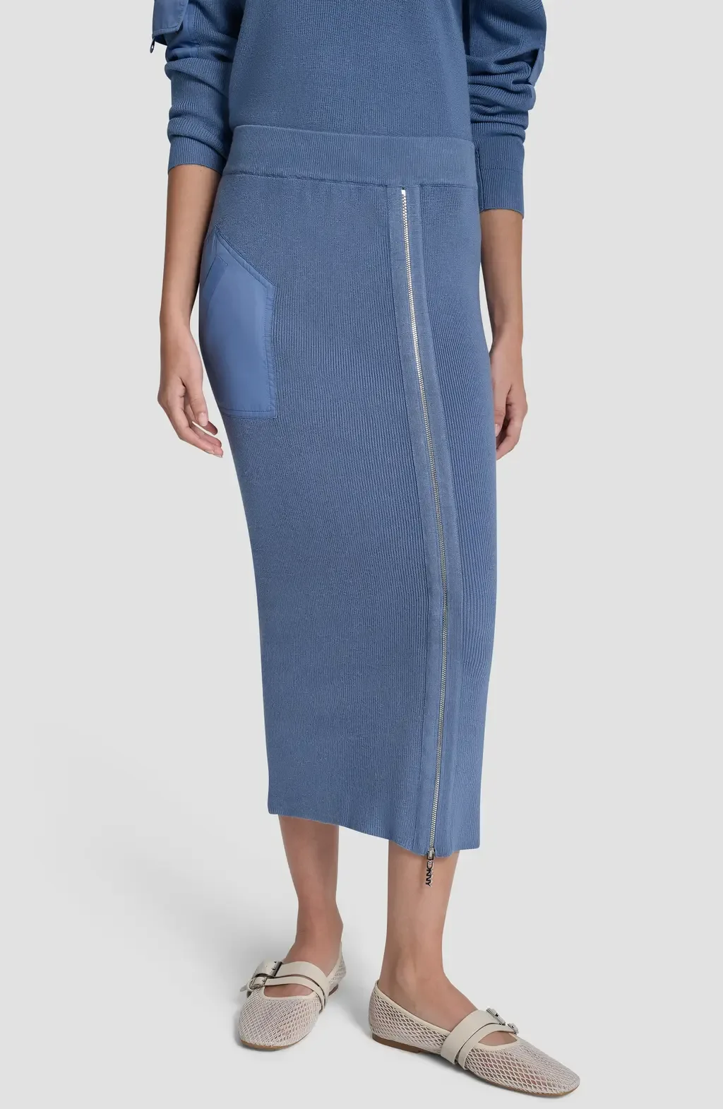 Zipper Slit Midi Sweater Skirt by DKNY