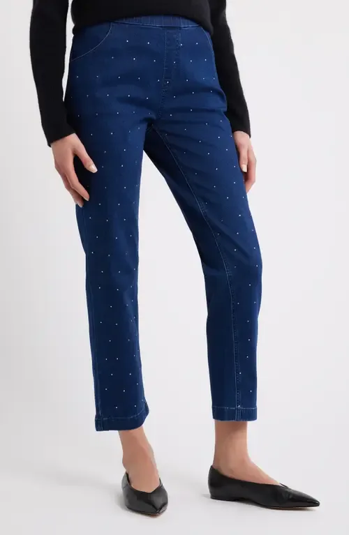 Rhinestone Straight Leg Crop Denim Leggings by Hue