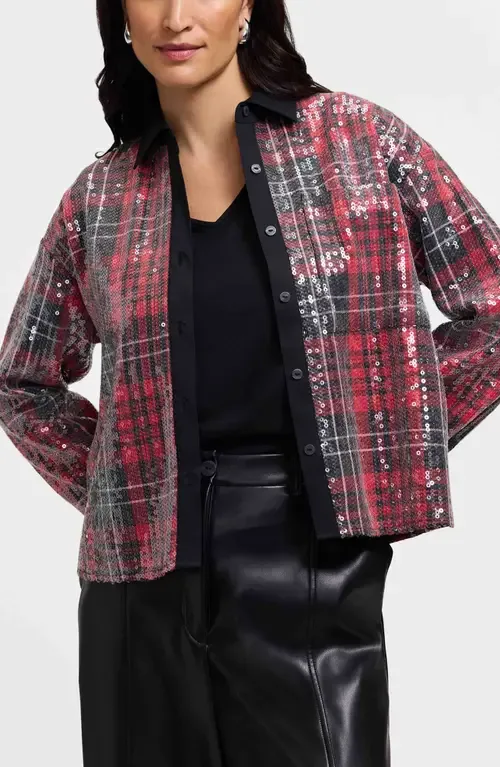 Marina Sequin Button-Up Shirt by Foxcroft