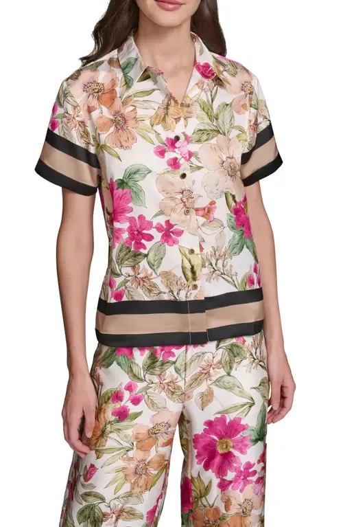 Floral Short Sleeve Button-Up Shirt by KARL LAGERFELD PARIS