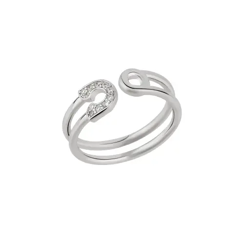 Sterling Silver Pave Jewelled Safety Pin Ring by Spero London