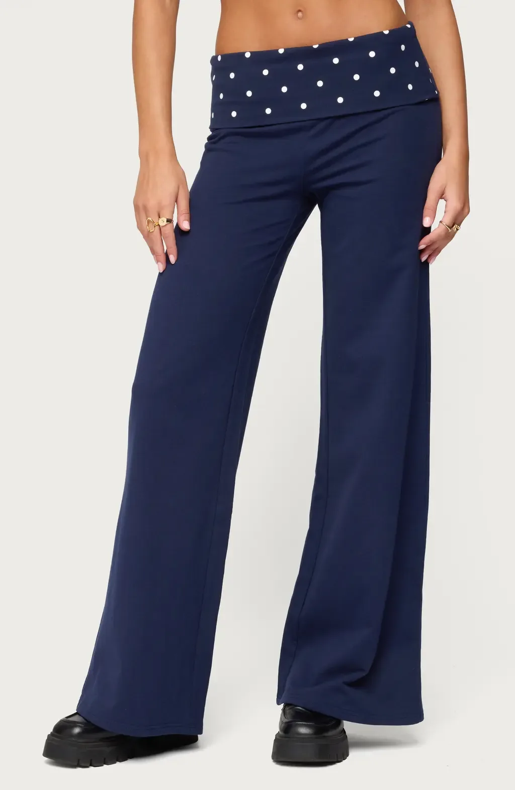 Reeva Polka Dot Foldover Pants by EDIKTED
