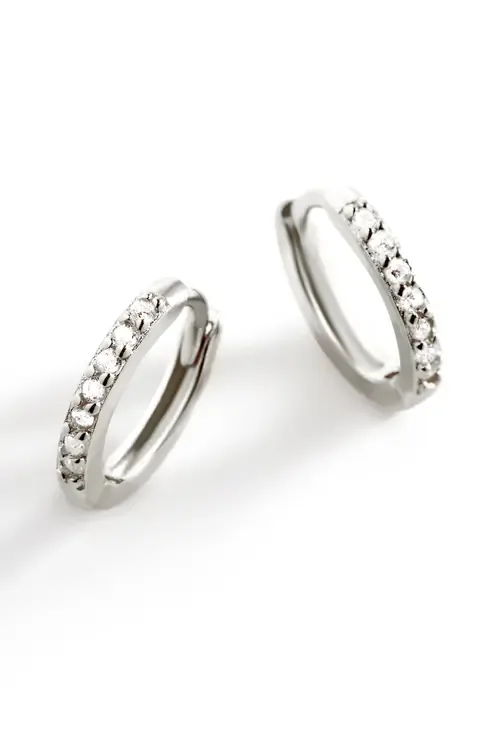 Pave Huggie Hoop Earrings in 925 Sterling Silver by Mint & Lily