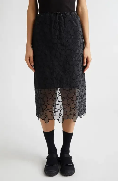 Bria Floral Embroidered Organza Midi Skirt by Cecilie Bahnsen
