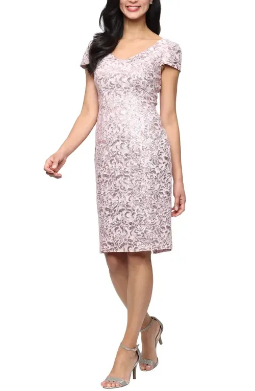 Corded Lace Sheath Cocktail Dress