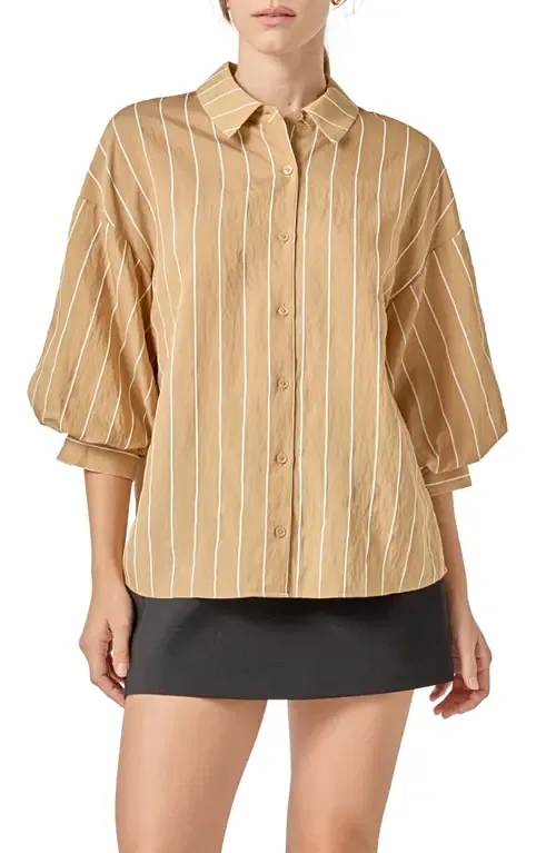 Stripe Balloon Sleeve Shirt by English Factory