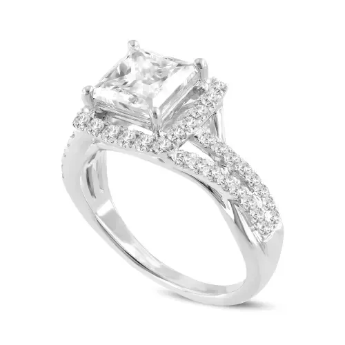 Vesela 14K White Gold Princess Cut Lab Grown Diamond Halo Engagement Ring - 2.65 ct by LuvMyJewelry