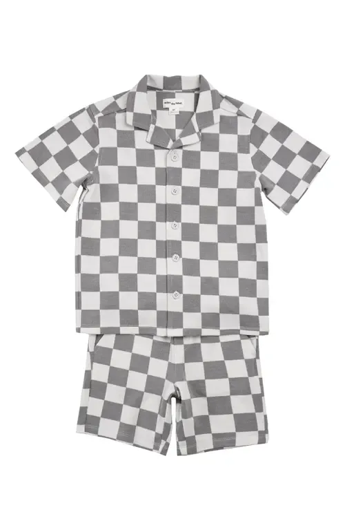 Checkerboard Print Button-Up Shirt & Shorts Set by miles