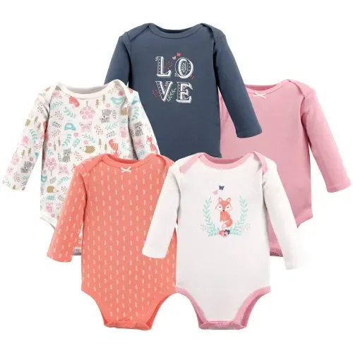 Everyday Long-Sleeve Cotton Bodysuits Bundle of 5 by Hudson Baby