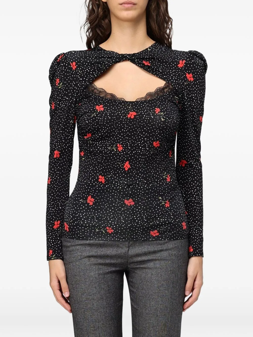 Floral-Print Lace-Trim Top by MAR DE MARGARITAS