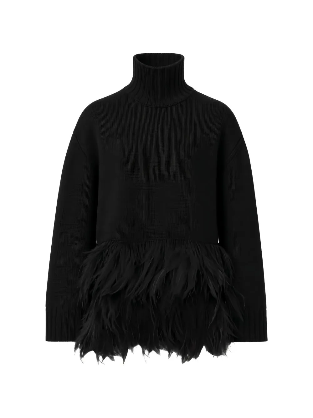 Platinum Feather-Trim High-Neck Sweater