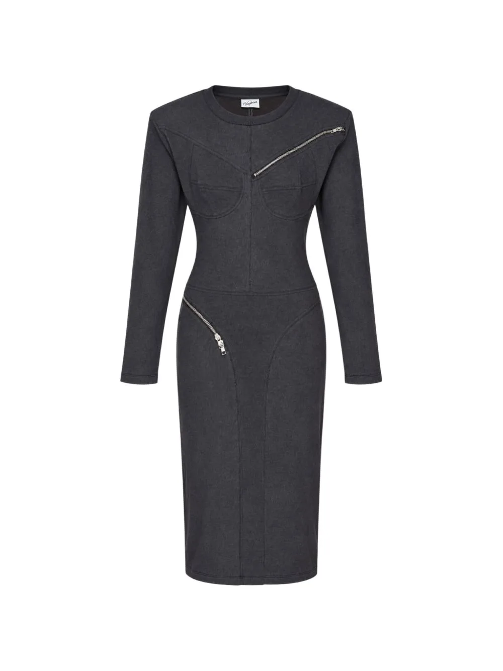 Zip-Detail Long-Sleeve Midi Dress by Vaquera