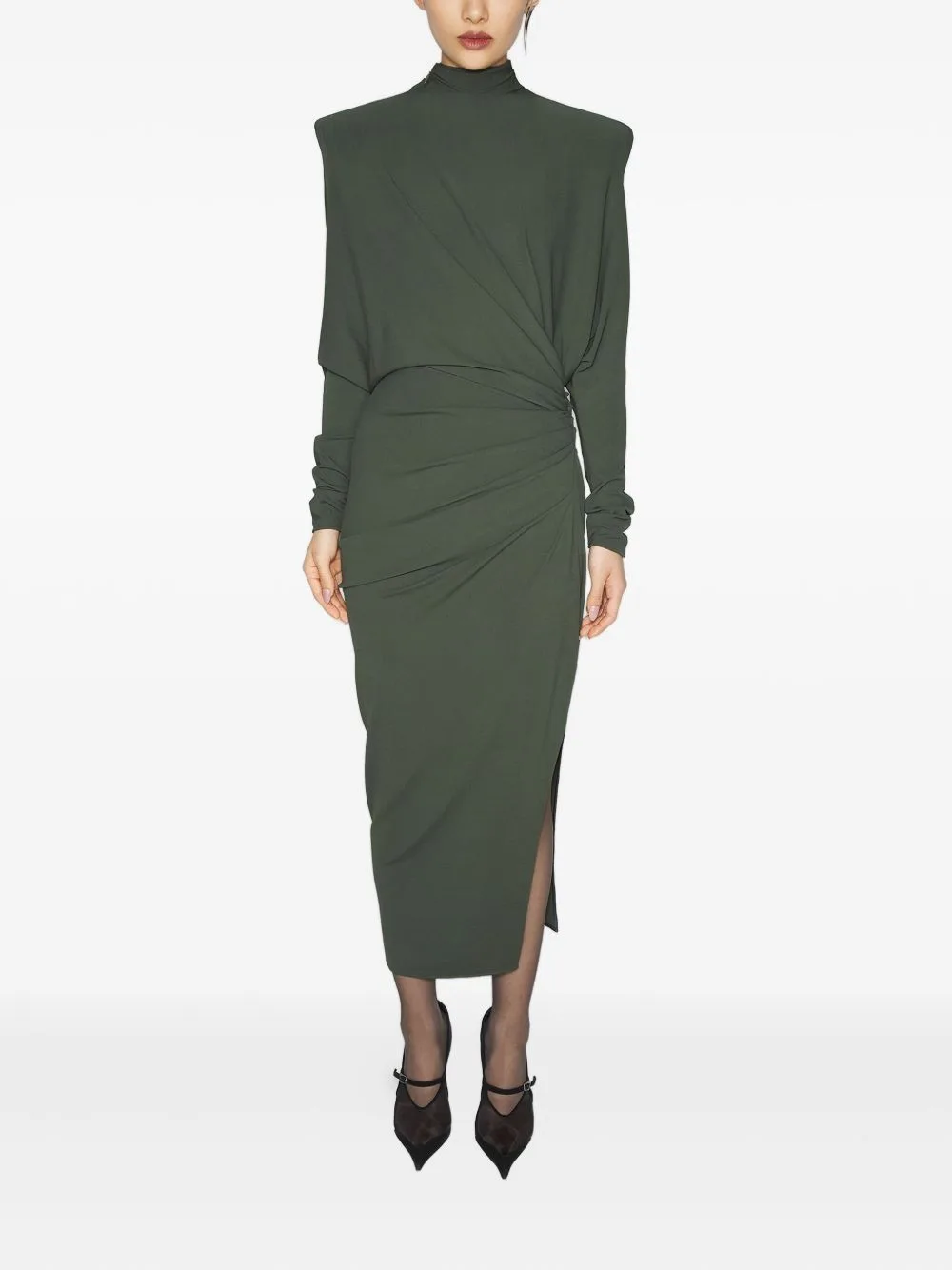 Padded-Shoulder Midi Dress by Mugler