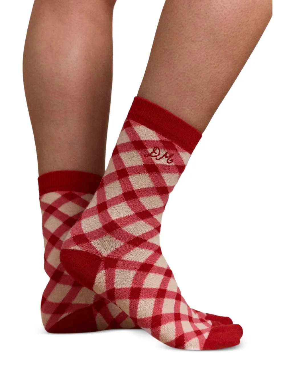 Gingham-Pattern Logo-Embroidered Socks (set of Two) by DAMSON MADDER