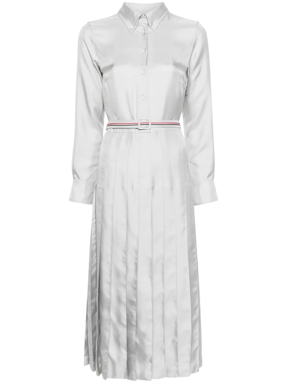 RWB-stripe Belted Silk Shirtdress by Thom Browne