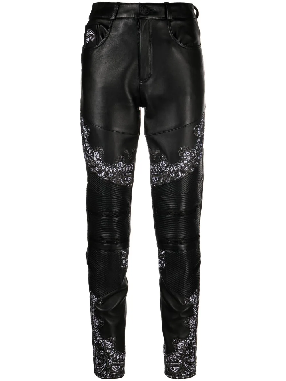 Bandana-Panelling Skinny Leather Trousers by Philipp Plein
