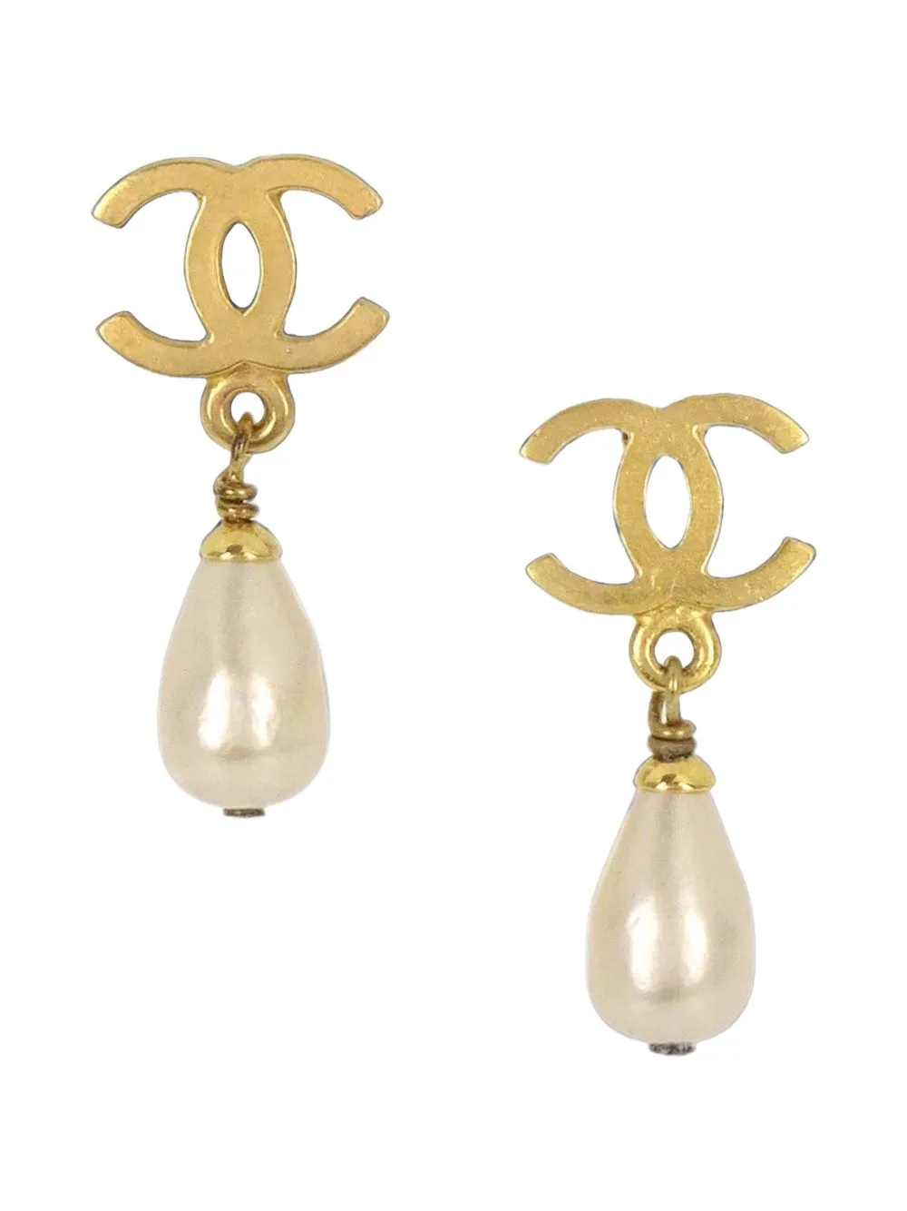 1995 CC Costume Pearl Drop Earrings by CHANEL Pre-Owned