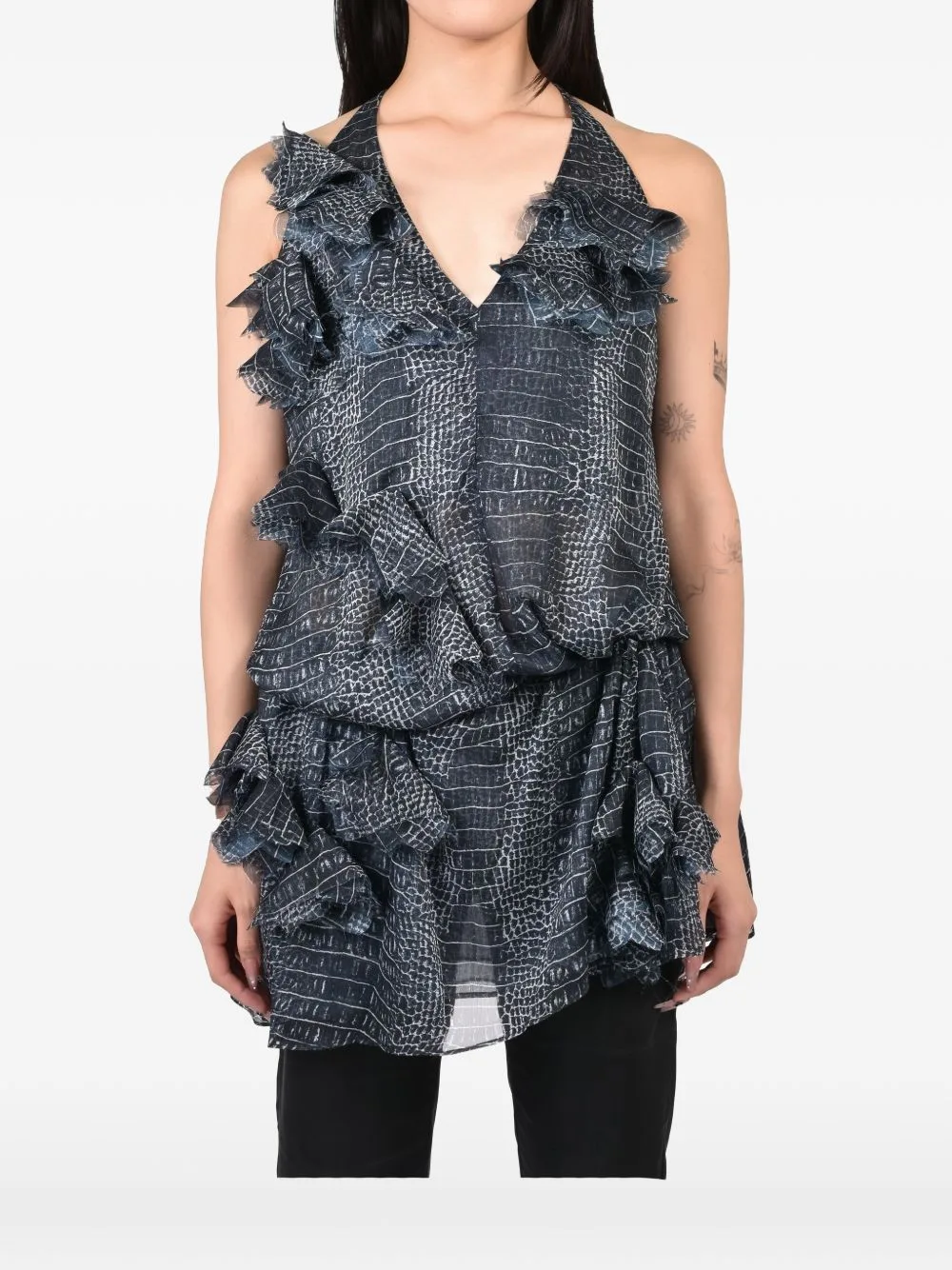 Ruffled Croc-Effect Mini Dress by Room SERVICE