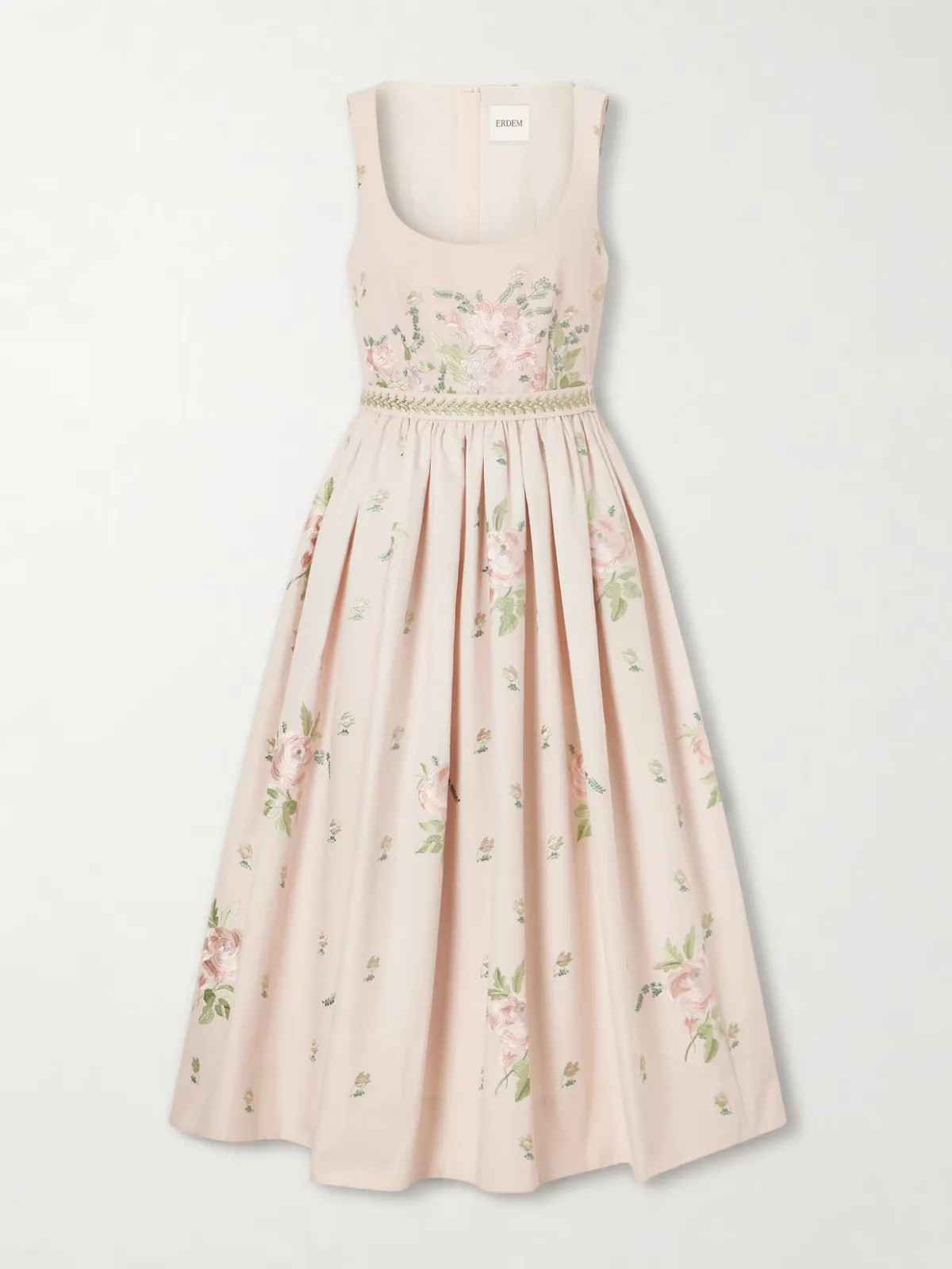 - Floral-embroidered Cotton-faille Midi Dress -