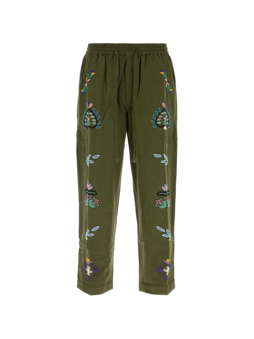 Floral-Embroidered Drawstring-Waist Trousers by Baziszt