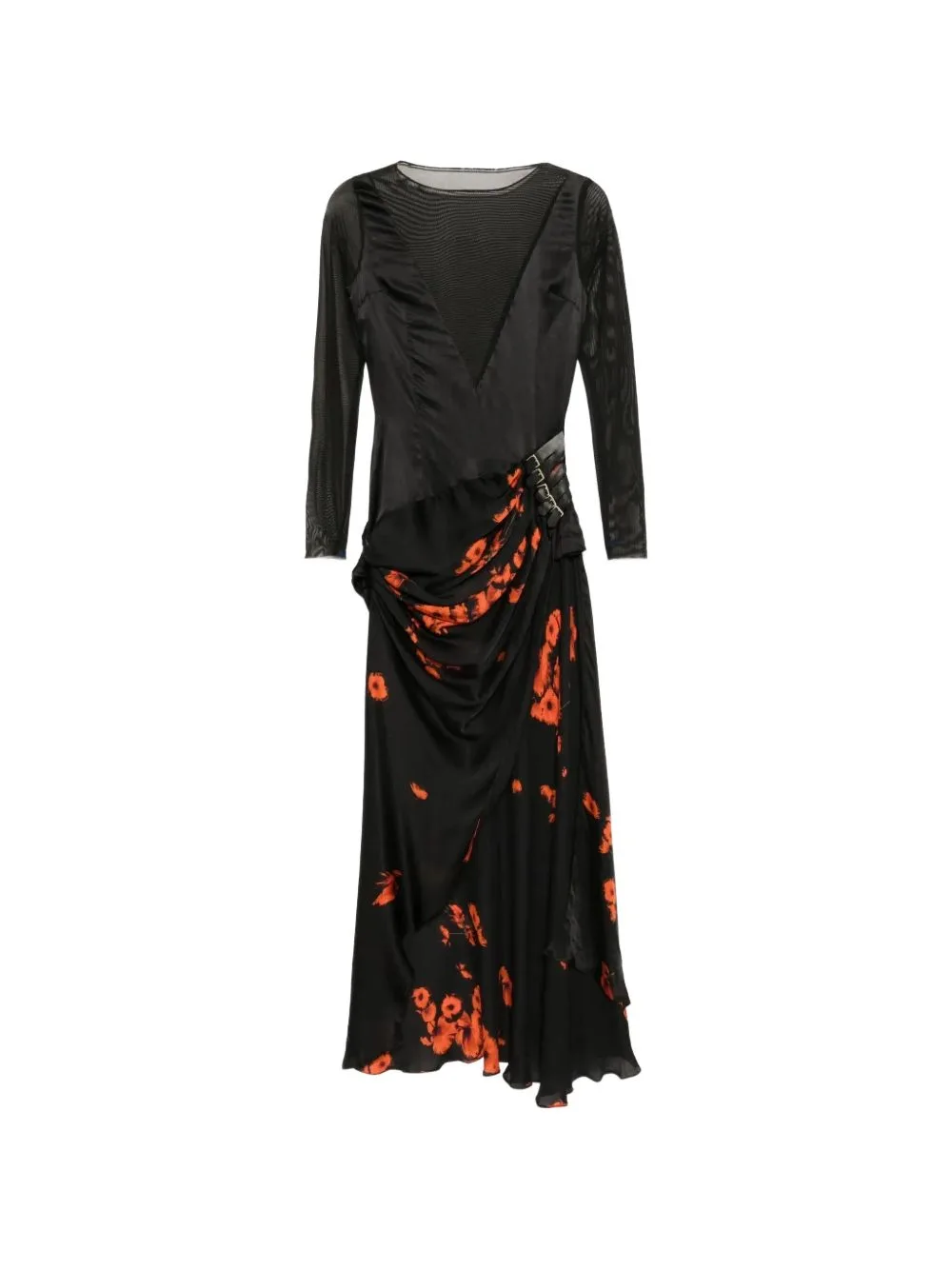 Poppies-Print Draped Maxi Dress by Tessitura