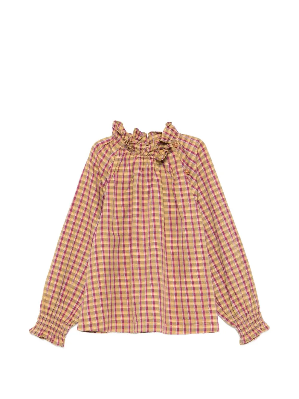 Pomme Ruffled-Neck Checked Blouse by Bonton