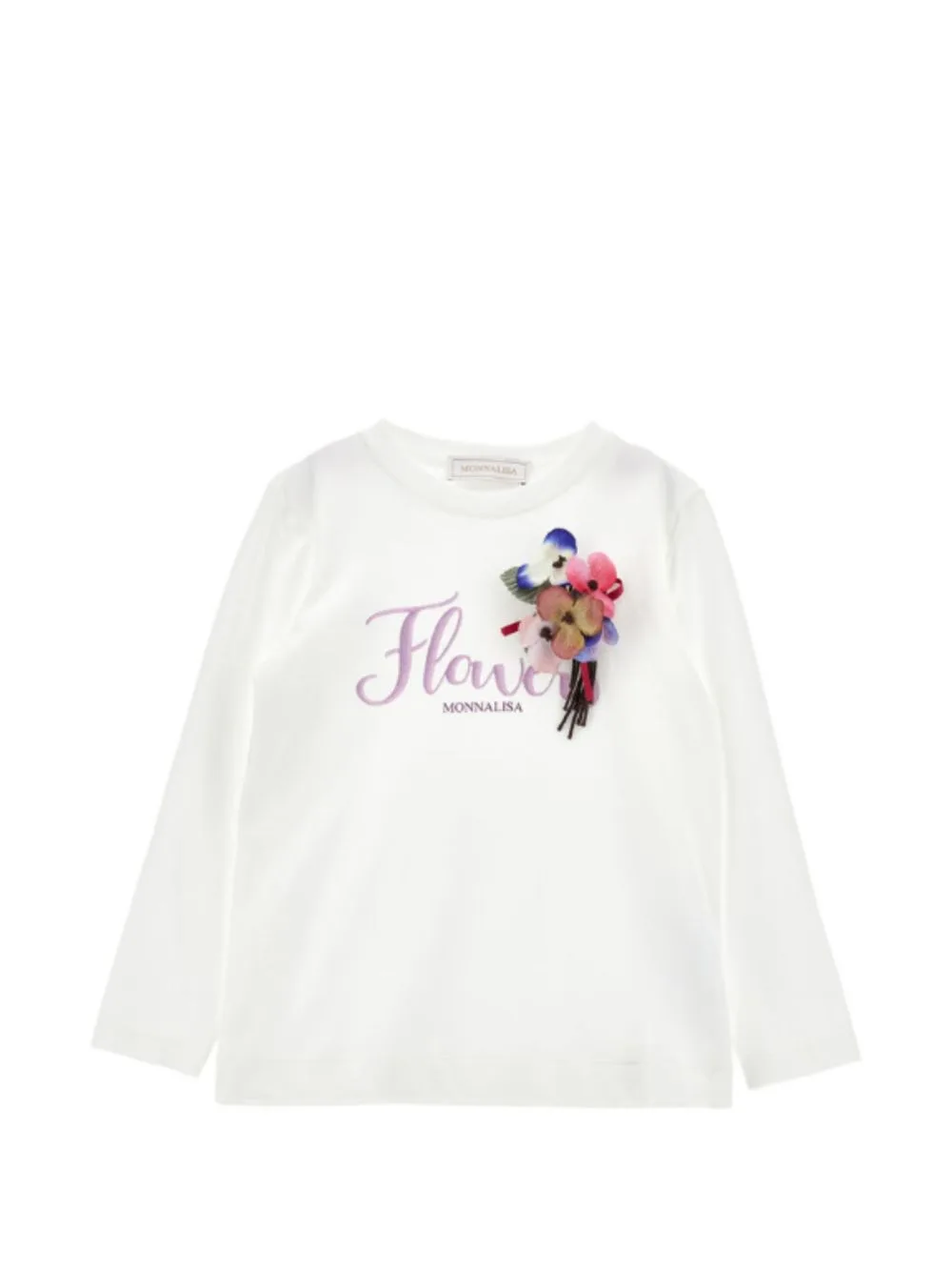 Floral-Appliqué Logo-Print T-Shirt by Monnalisa