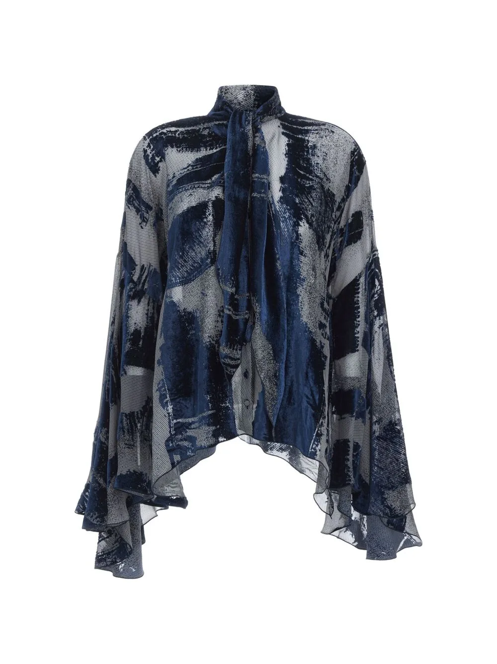 Devoré-Effect Pussy-Bow Shirt by Roberto Cavalli
