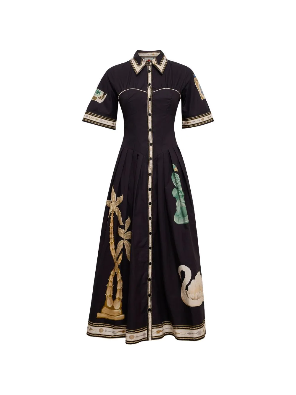 Vintage Souvenirs Black Buttoned Midi Dress by FARM Rio