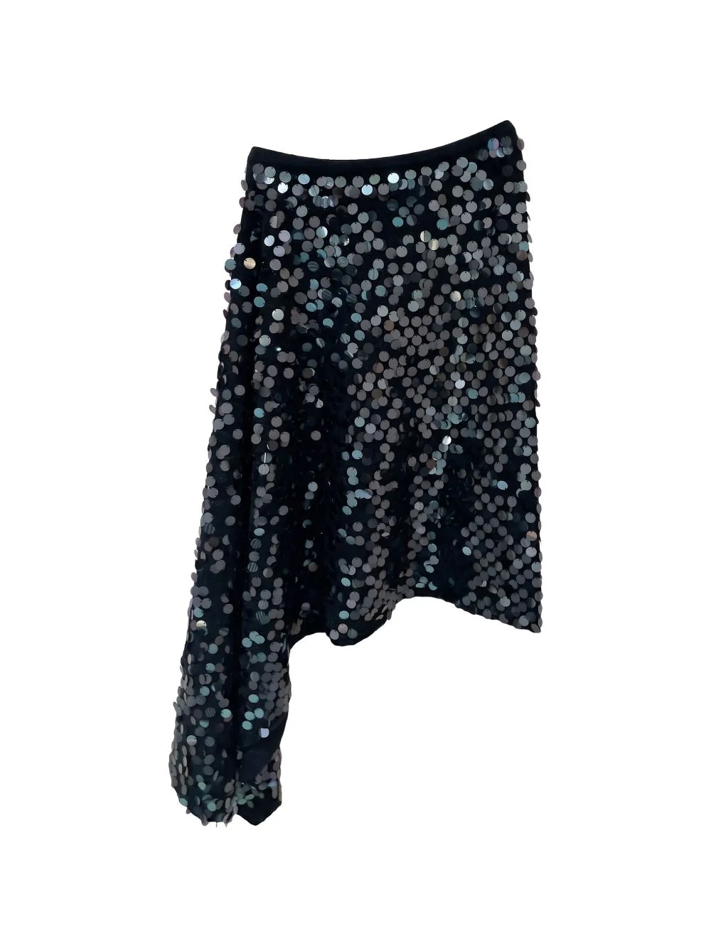 Delania Sequin-Embellished Asymmetric Midi Skirt by ZANKOV