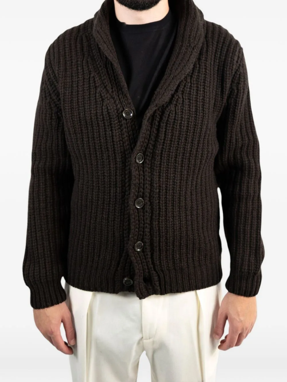 Ribbed Shawl-Collar Cardigan by Daniele Fiesoli