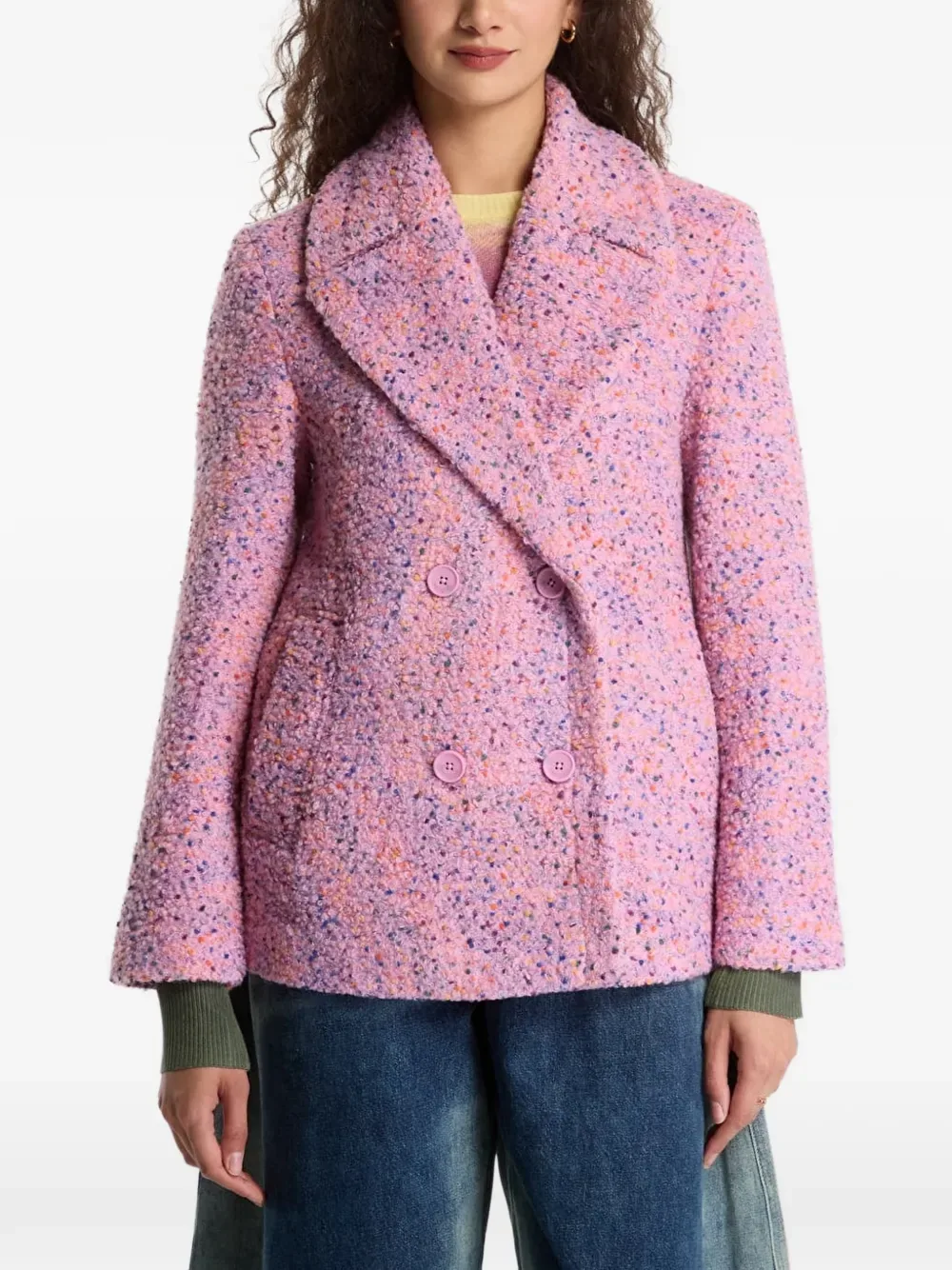Double-Breasted Bouclé Coat by Desigual