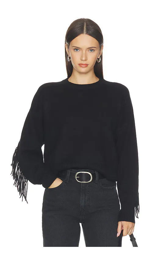 Cashmere Blend Luxe Fringe Crew Sweater by White & Warren