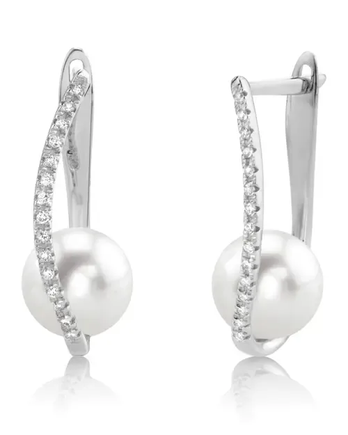 Freshwater Pearl & Diamond Eliza Earrings by The Pearl Source
