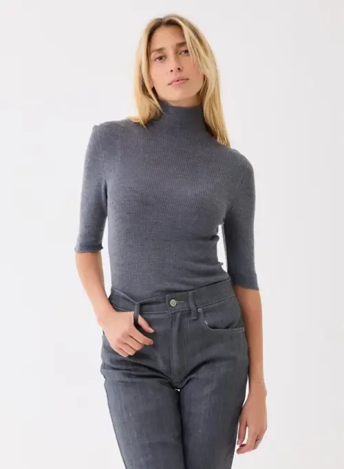 Merino Rib Knit Elbow Sleeve Turtleneck by Majestic Filatures
